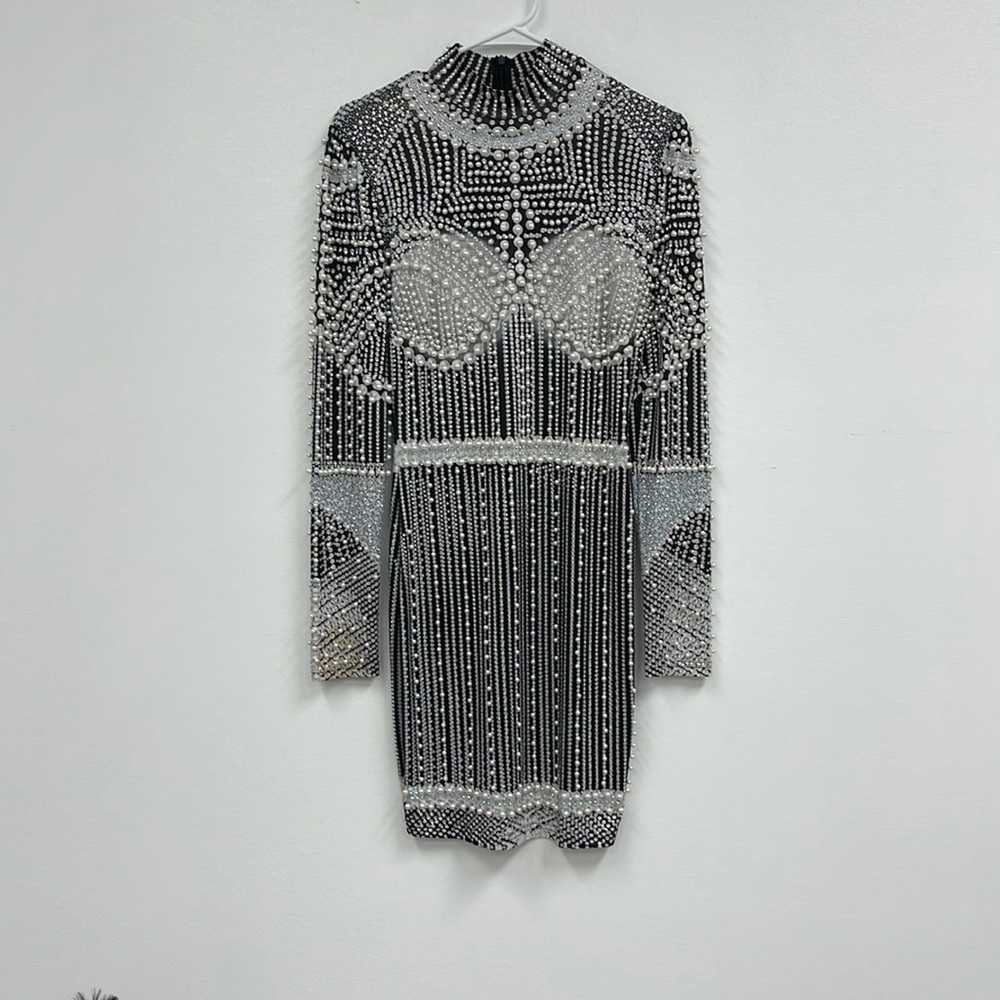 BLACK & WHITE PEARL MINI DRESS BY BANJUL WOMEN’s SIZE MEDIUM